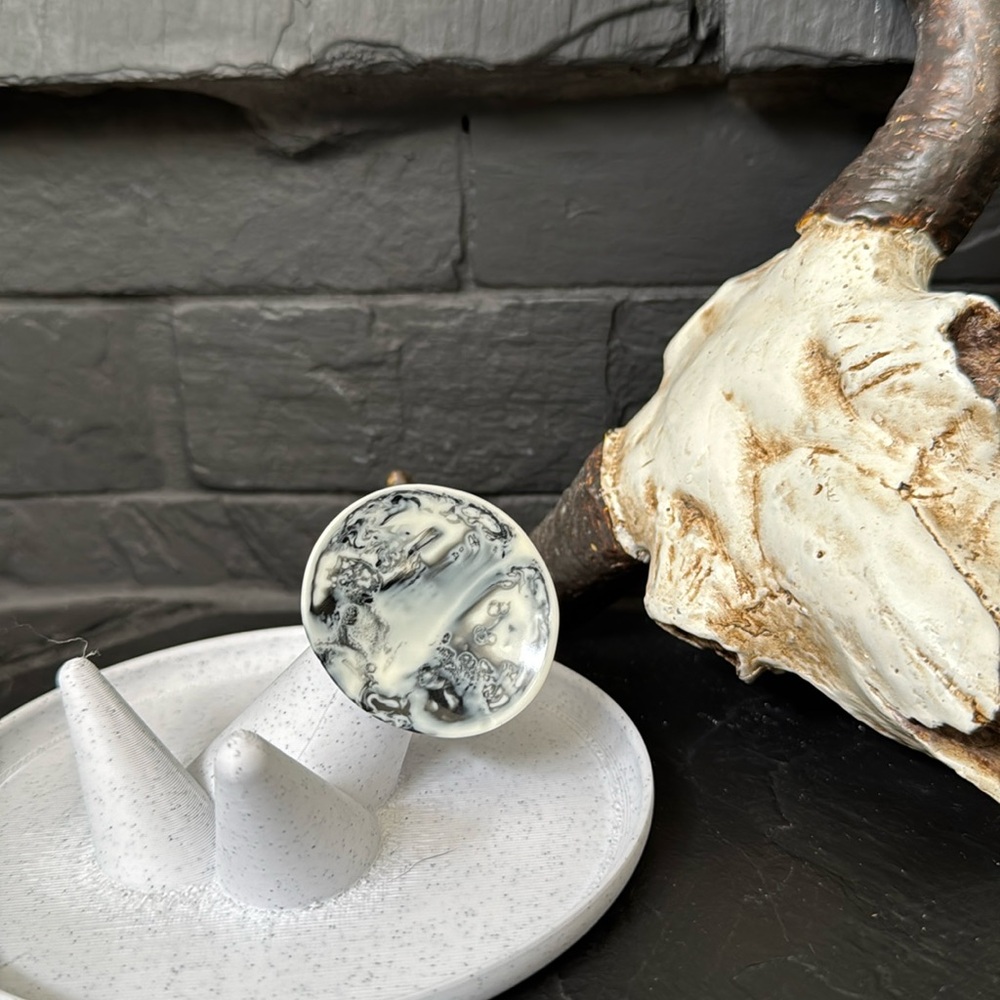 Dinosaur Designs Black and White Resin Round Ring